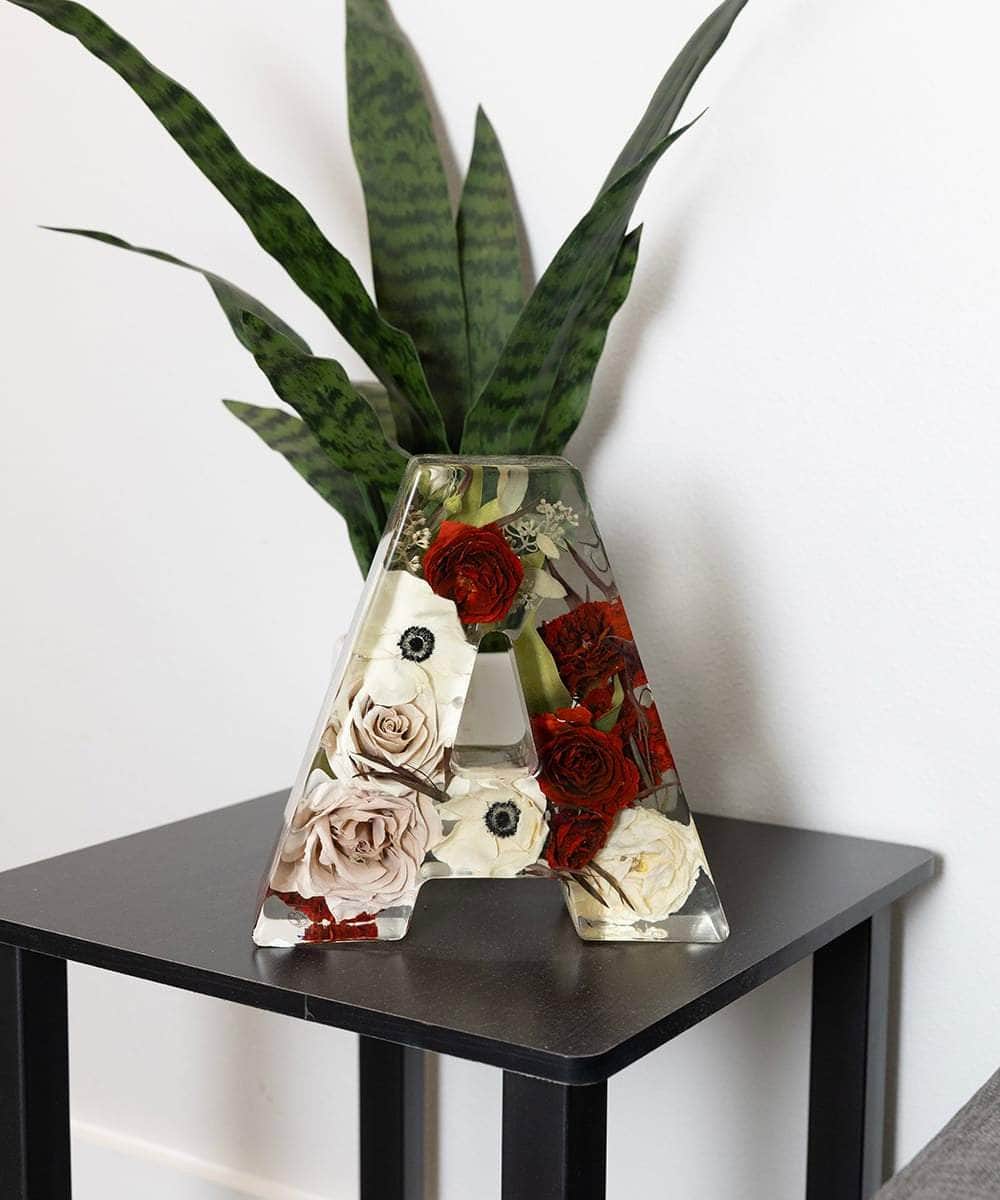 A Letter Floral Block Bouquet Preservation - DBAndrea