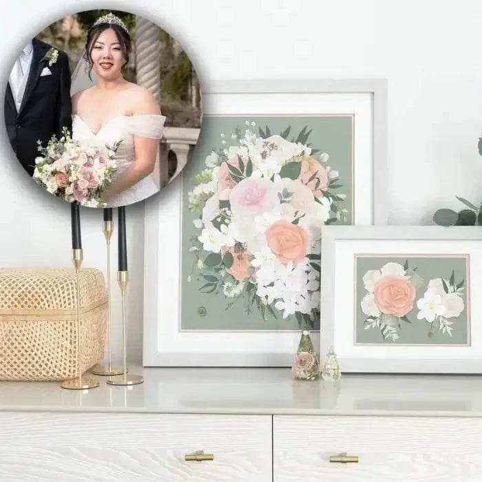 Pressed preserved floral arrangement framed and on display - dbandrea