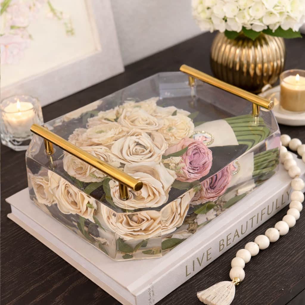 dbandrea Floral Block 11" x 9" Emerald Tray