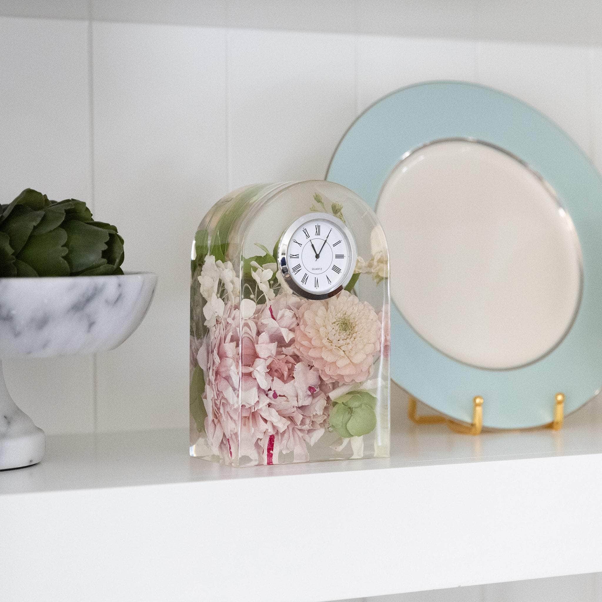 dbandrea Floral Block 7" x 4.3" Arch Floral Clock