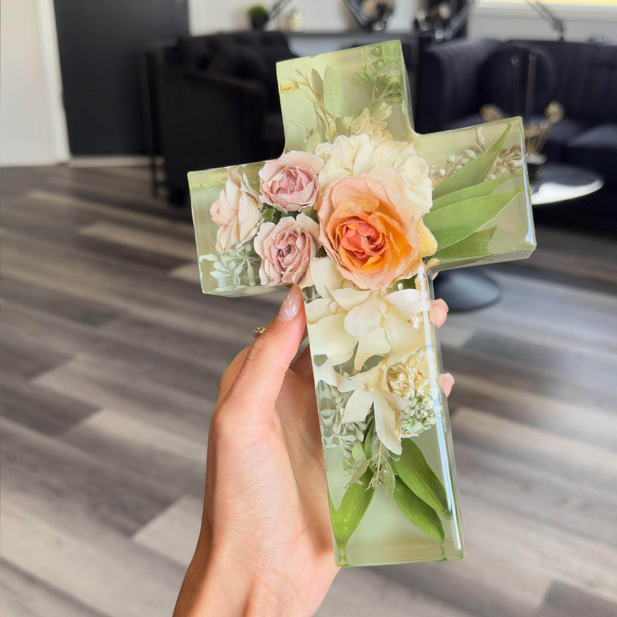 dbandrea Floral Block 8" x 5.25" Cross (2" thick)