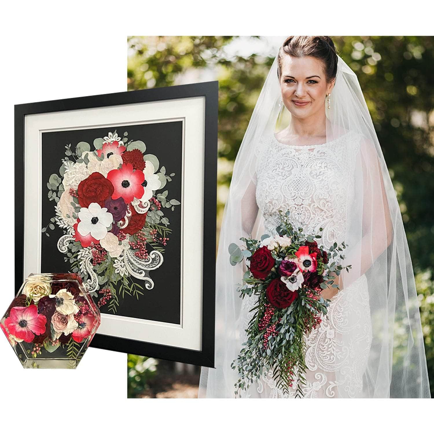 Framed and Hexagon Block Wedding Bouquet Preservation - Dbandrea