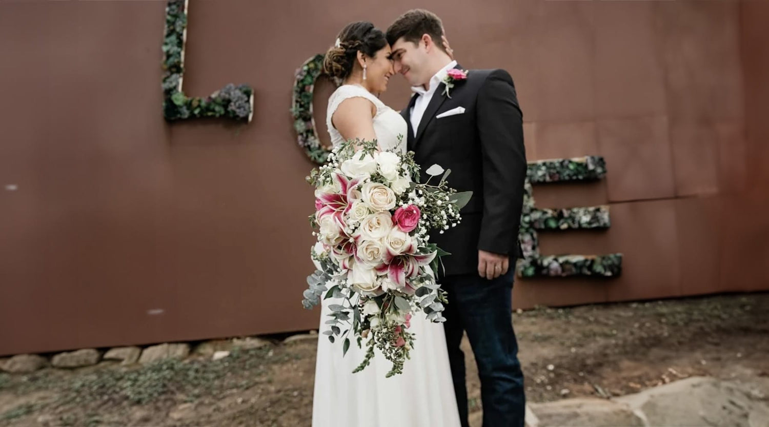 Bride & Groom with Wedding Bouquet - Designs By Andrea