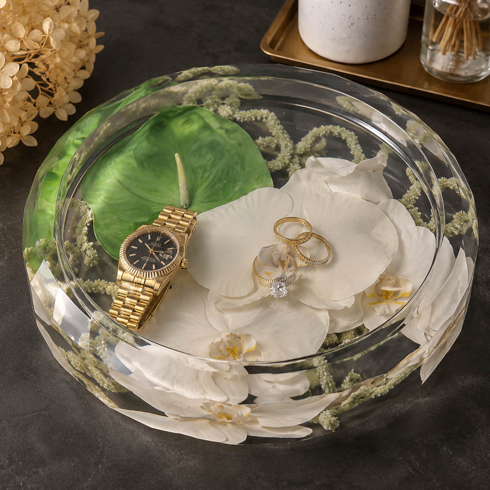 DBANDREA Floral Block 10" Grand Jewelry Dish