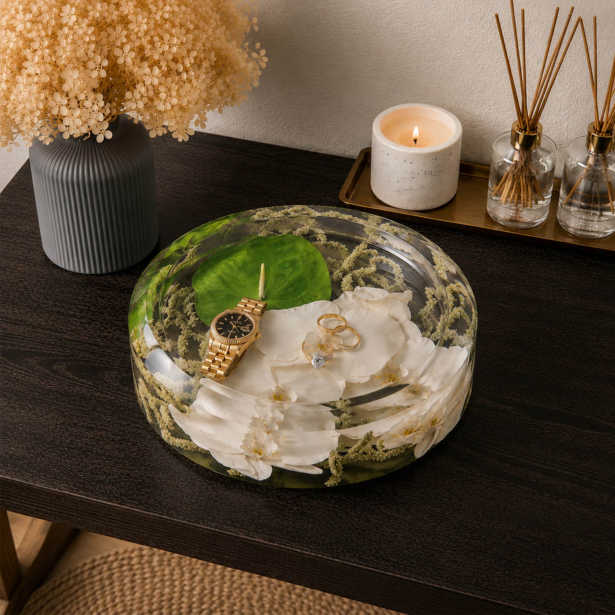 DBANDREA Floral Block 10" Grand Jewelry Dish