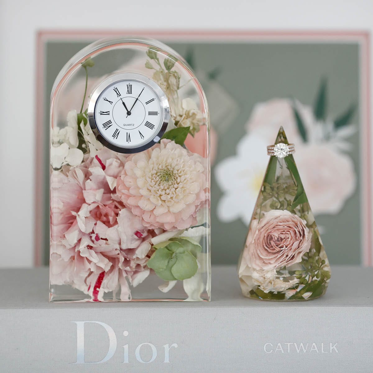 Flowers Preserved in Resin Floral Block Arch and Diamond - DBAndrea