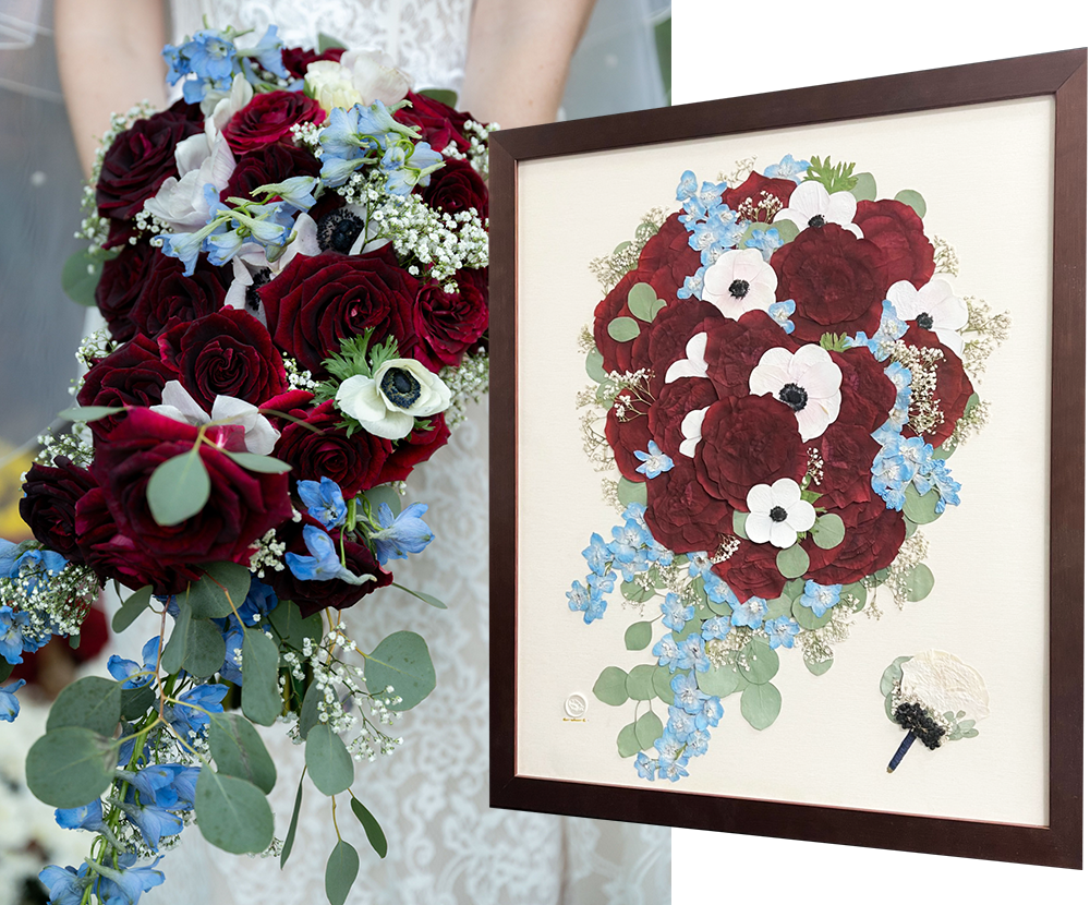 DBA Pressed Framed Wedding Bouquet Preservation - Designs by Andrea